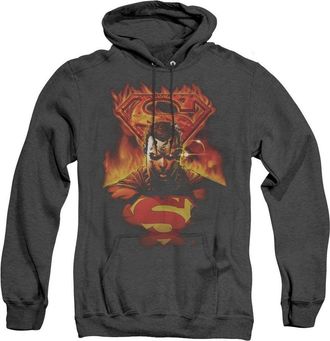 Gildan Superman Man On Fire Adult Heather Hoodie / Hooded Sweatshirt