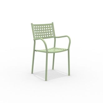 MondoViro Conjunto de 8 sillones de metal verde con reposabrazos 53x53 cm 85h