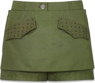 MCM Skirt-Layered Shorts in ECONYL and Monogram Print Leather in Green at Nordstrom, Size X-Small