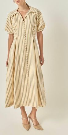 English Factory Striped Fit and Flare Midi Dress in Natural at Nordstrom, Size X-Small