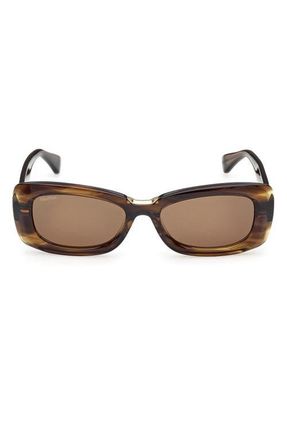 Max Mara 53mm Rectangular Sunglasses in Striped Brown /Olive /Brass at Nordstrom