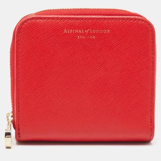 Aspinal of London Red Leather Zip Around Compact Wallet