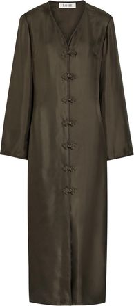 R&oacute;he Mandarin-closure V-neck Silk Midi Dress - Dark Green - 38 (UK10 / S)