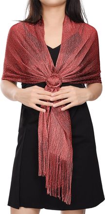 Heekpek Women Sparkling Shawls and Wraps Silver Shawl Metallic Scarf for Bridal Bridesmaid Wedding Evening Party Formal Ball, Wine Red