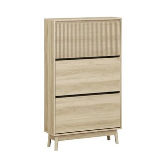 Sweeek Mueble para zapatos de color nogal con 3 puertas, natural