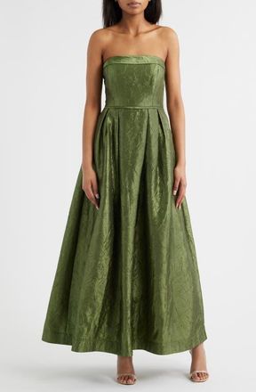Tahari by ASL Crushed Taffeta Strapless Gown in Desert Olive at Nordstrom, Size 14