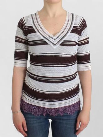 Ermanno Scervino striped lace v-neck short-sleeve top