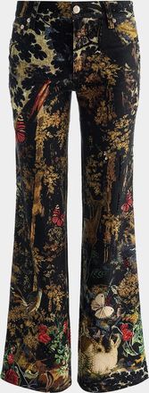 Alice & Olivia Roxie Embroidered Wide-Leg Jeans