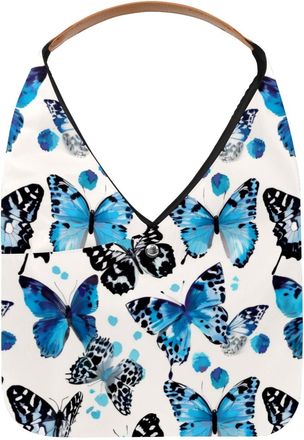 Generic Blue Butterfies Pattern Reusable Lightweight Grocery Bags - Foldable Into Compact Pouch, Washable & Sturdy, Multipurpose for Shopping and Travel