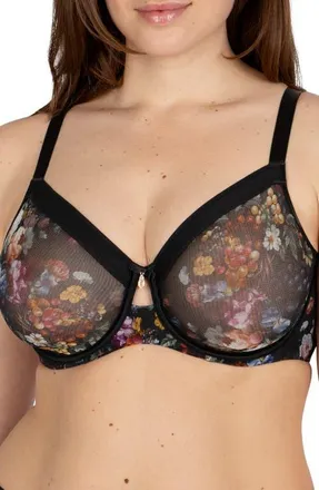 Curvy Couture Sheer Mesh Underwire Unlined Bra in Still Life Floral at Nordstrom, Size 38Ddd