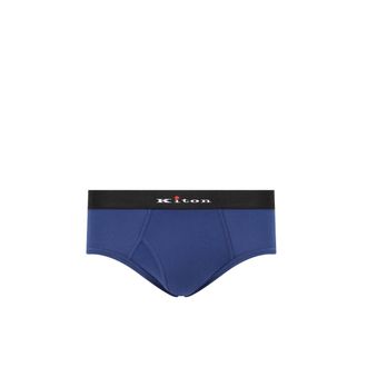 Kiton Bottoms, male, Blue, Size: 2XL Logo-waistband Briefs