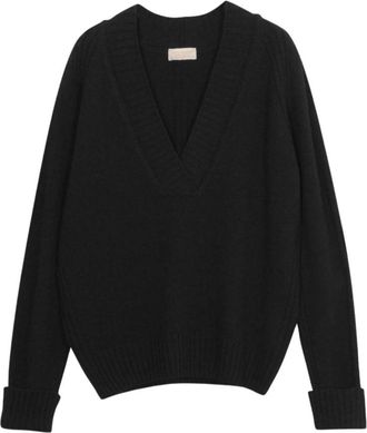 John Smedley Oversized Jersey met Wikkel Silhouet - Dames - V-hals truien - Zwart - S/M - Truien & Vesten