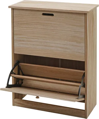 Hhg Hhg - Nunca Usado] Zapatero Volquete 398, Mueble Zapatero Zapatero, 81x60x25cm 2 Solapas, Mdf De Paulownia, Marr&oacute;n Natural