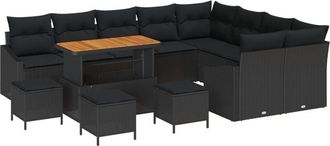 vidaXL Garden Sofa Set with Cushion 13 pcs Black Poly rattan Vidaxl