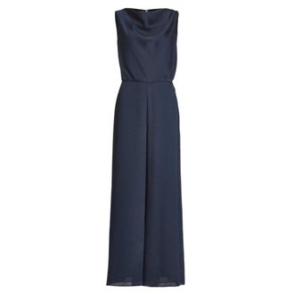 Swing Swing - Satijnen Jumpsuit met Waterval Halslijn - Dames - Jumpsuits & Playsuits - Blauw - Maat: 2XL Satijn