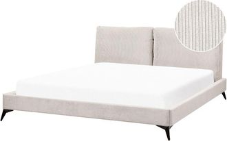 Beliani Modern Corduroy Upholstery eu Super King Size Bed Frame 6ft Light Beige Cushioned Headboard Slatted Base Melle