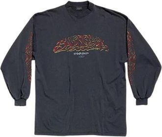 Balenciaga Vintage Donkergrijze Tee-Shirt Unisex - Heren - Longsleeves - Grijs - M - Katoen - Tops
