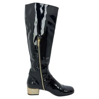 Saint Laurent Saint Laurent kniehoge laarzen met glitterhak in zwart lakleer