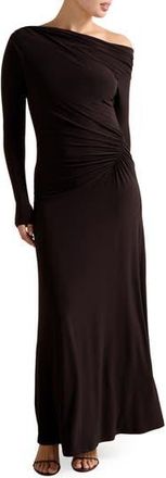 Ever New Dixie One-Shoulder Long Sleeve Ruched Maxi Dress in Dark Plum at Nordstrom Rack, Size 12