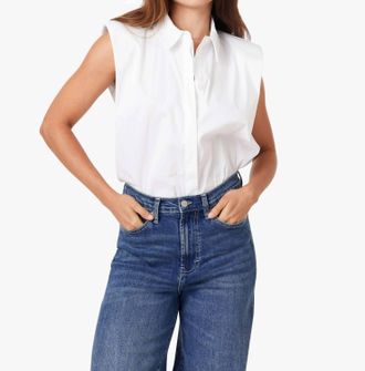 Habitual Sleevless Shoulder Pad Shirt In White