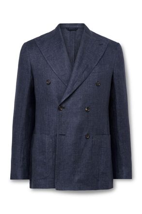 De Petrillo Vesuvio Double-Breasted Linen Suit Jacket