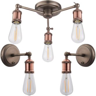 Loops 3 Lamp Ceiling Pendant & 2x Matching Wall Light Pack Tarnished Aged Copper Kit