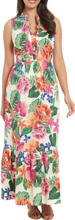London Times Floral Sleeveless Stretch Cotton Poplin Maxi Dress in Ivory/Pink at Nordstrom Rack, Size 10P