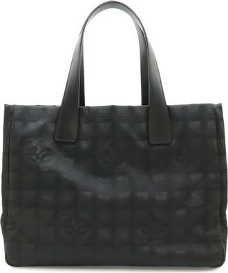 Chanel New Travel Line Black Jacquard Shoulder Bag Tote Bag (Pre-Owned)