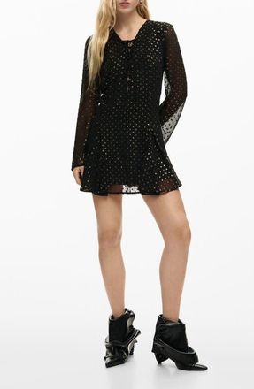 Desigual Metallic Dot Long Sleeve Minidress in Black at Nordstrom, Size X-Large