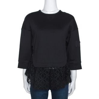 N&deg;21 N21 Black Cotton Terry Eyelet Lace Trim Top