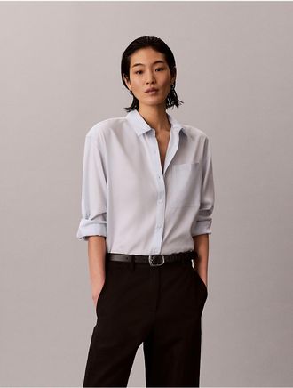 Calvin Klein Womens Tencel Roll Tab Button-Down Shirt - Light/Pastel Blue - XL