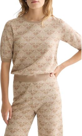 Scotch & Soda Monogarm Short Sleeve Jacquard Sweater in Travertine at Nordstrom, Size X-Large