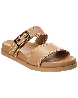 Fendi Dnu Fendi Feel Leather Flat Sandal