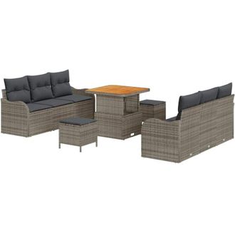 vidaXL Conjunto De Sof&aacute; De Jard&iacute;n Con Coj&iacute;n 9 Pcs Gris 80 X 80 X 71 Cm Vidaxl