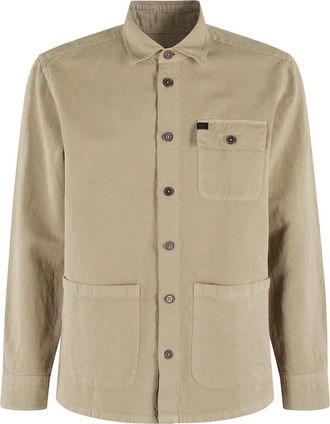 Fay Zand Canvas Overhemd met Klassieke Kraag - Heren - Zomerjassen - Beige - XL - Jassen