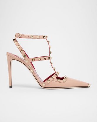 Valentino Garavani 100mm Rockstud Leather Ankle-Strap Pumps
