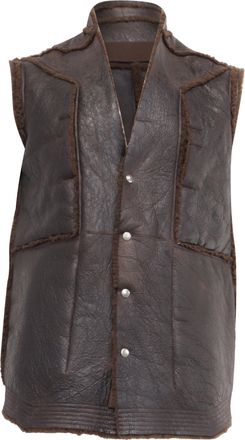 Rick Owens Fogpocket Shearling Vest in Brown Lamb Leather