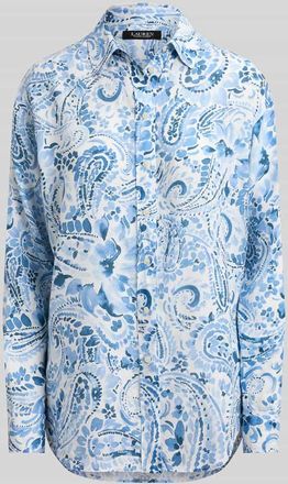 Lauren Ralph Lauren Relaxed Fit Leinenbluse aus reinem Leinen mit Allover-Muster in Hellblau Melange, Gr&ouml;&szlig;e XL