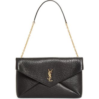 Saint Laurent Cassandre Lambskin Leather Pouch on a Chain in Noir at Nordstrom