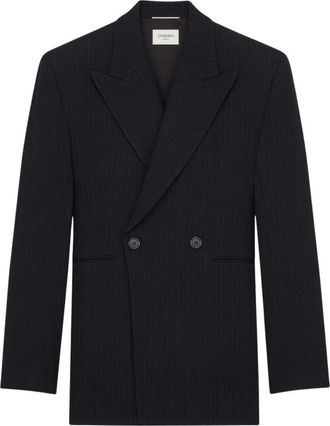 Saint Laurent Chaqueta cruzada en Grain de Poudre - Suits - Hombre - Negro - L
