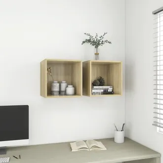 vidaXL Vidaxl - Armario De Pared 2 Uds Madera Contrachapada Roble 37x37x37 Cm