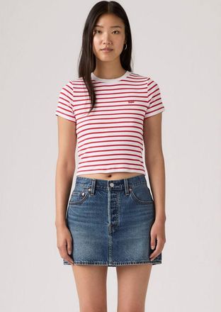 Levi's T-Shirt LEVIS ESSENTIAL SPORTY TEE, Damen, Gr. XS (34), stripe hellwei&szlig; urban rot, Feinripp, Obermaterial: 96% Baumwolle, 4% Elasthan, figurbetont tai
