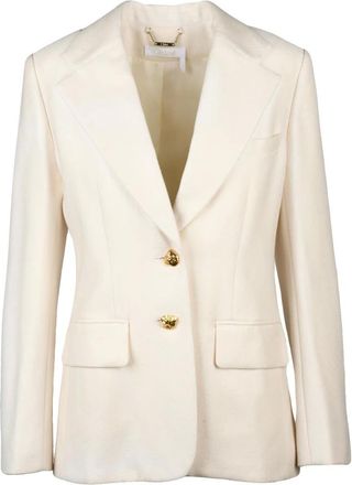 Chlo&eacute; Jassen, Dames, Beige, S, Leer, Getailleerde blazer