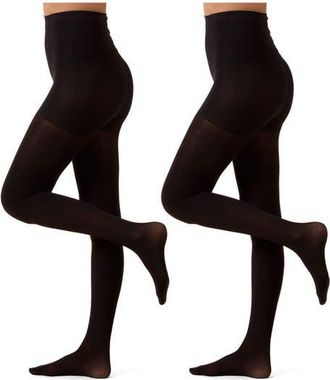 MeMoi 2-Pack Opaque Control Top Tights in Black at Nordstrom, Size Medium