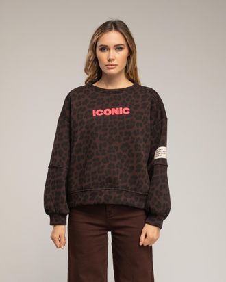 Tantra Sweatshirt met dierenprint en de tekst iconic in neonkleur