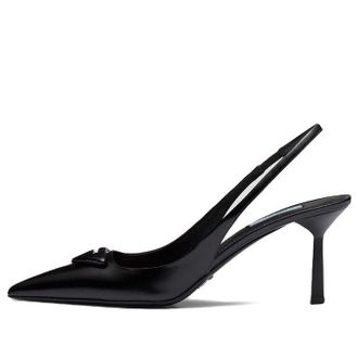 Prada (WMNS) PRADA Patched Logo Brushed Leather Slingback Heels Black 1I901M_055_F0002_F_075