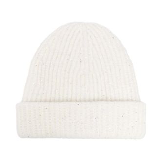 Fabiana Filippi Beanies, female, Beige, Size: ONE SIZE Ribbed Wool Blend Beanie