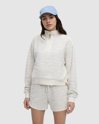 tentree Elkhorn 1/4 Zip in Cotton White Flash Stripe at Nordstrom, Size X-Large
