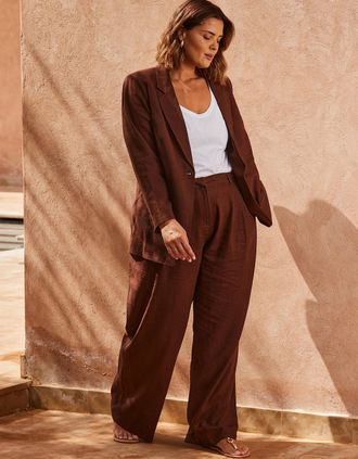 Live Unlimited London Womens Chocolate Linen Blazer - Brown - Size: 14
