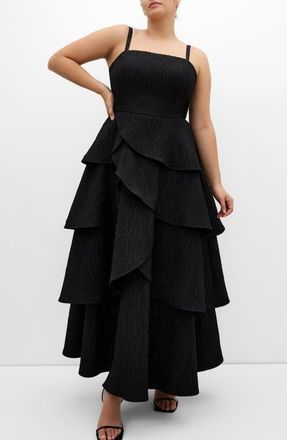 City Chic Elizabether Ruffle Sleeveless Maxi Dress in Black at Nordstrom, Size Xs